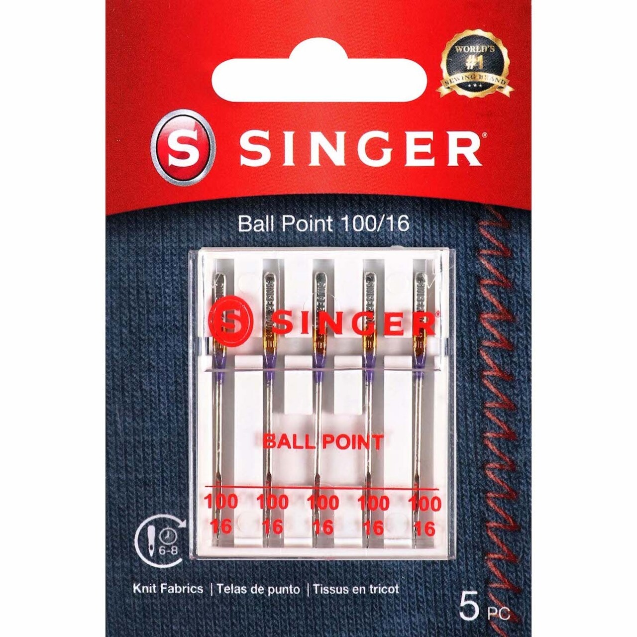 SINGER Universal Ball Point Machine Needles 5/Pkg-Size 16/100